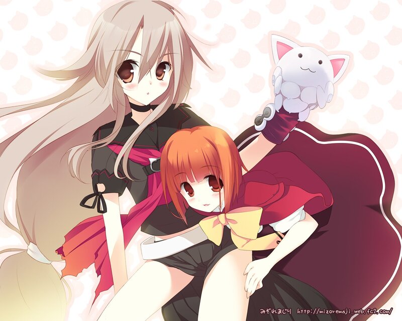 Two anime girls with a plush toy