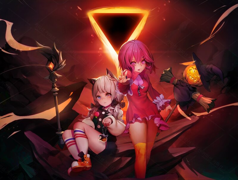 Two Anime Girls with a Pumpkin