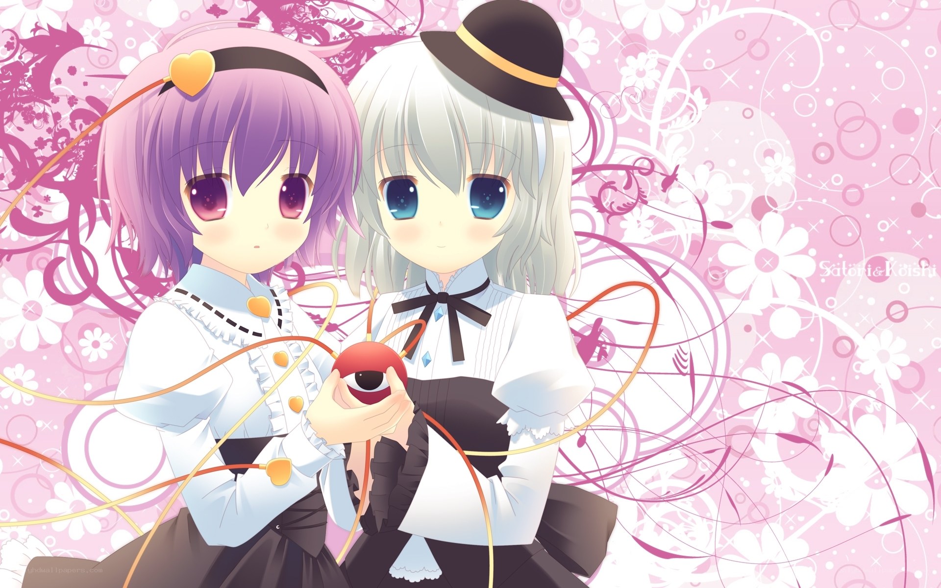 Two anime girls with a red orb