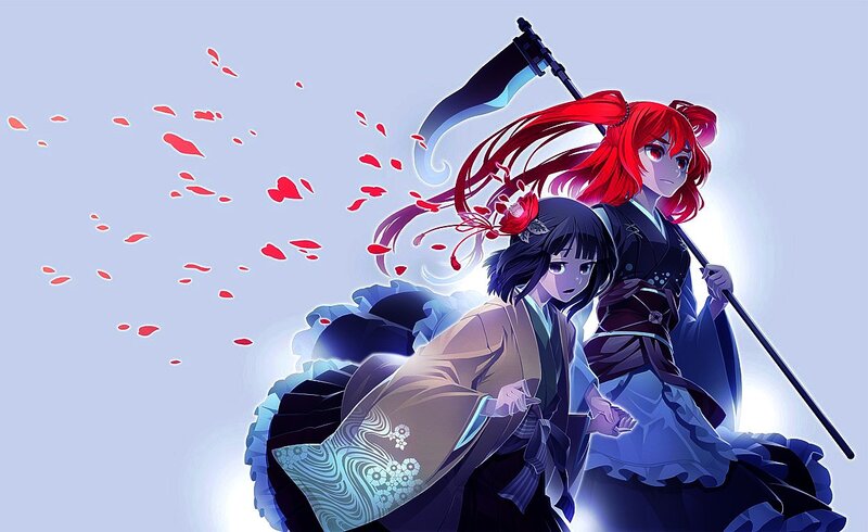 Two anime girls with a scythe