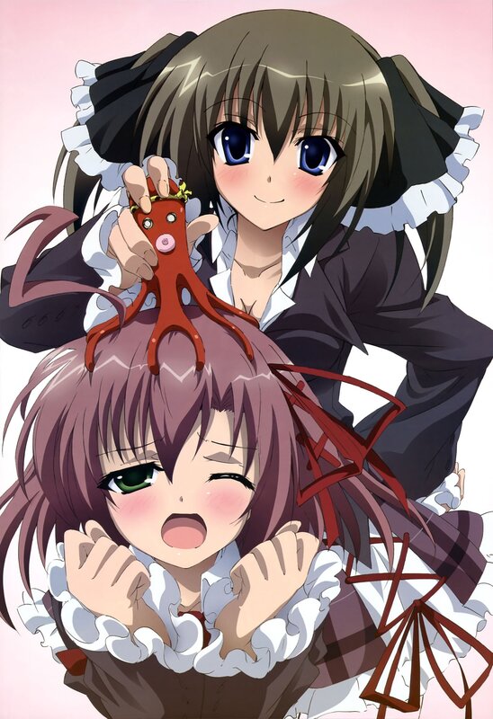 Two anime girls with a toy octopus