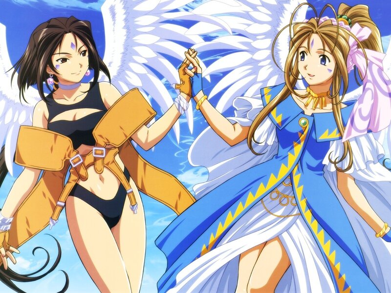 Two anime girls with angel wings