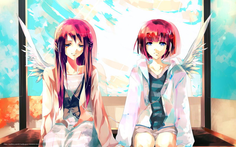 Two anime girls with angel wings