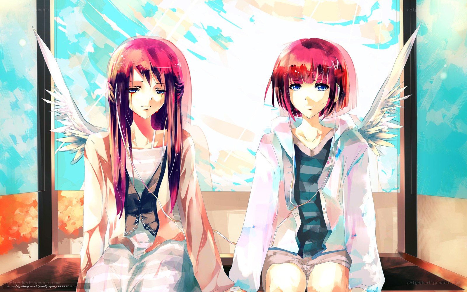 Two anime girls with angel wings