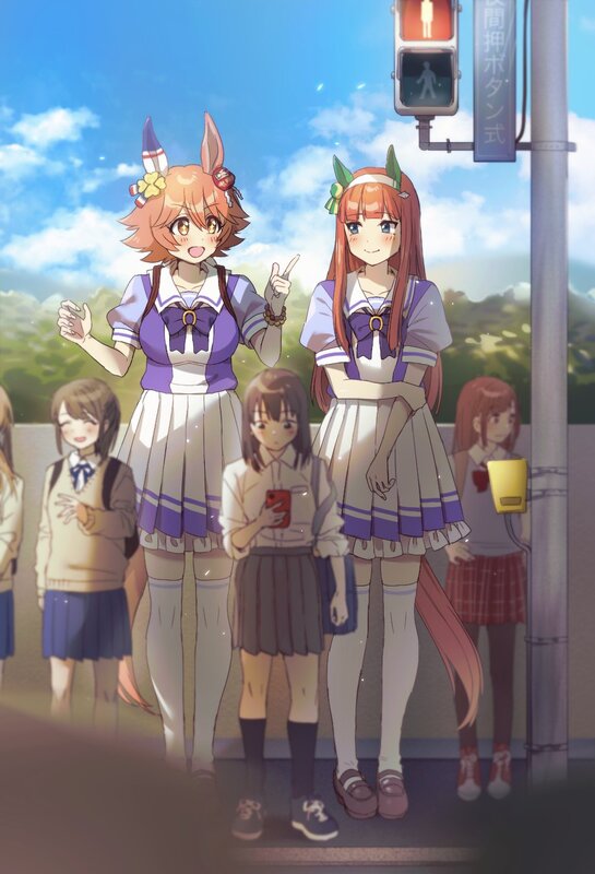 Two Anime Girls with Animal Ears — Blue, Calm, Afternoon