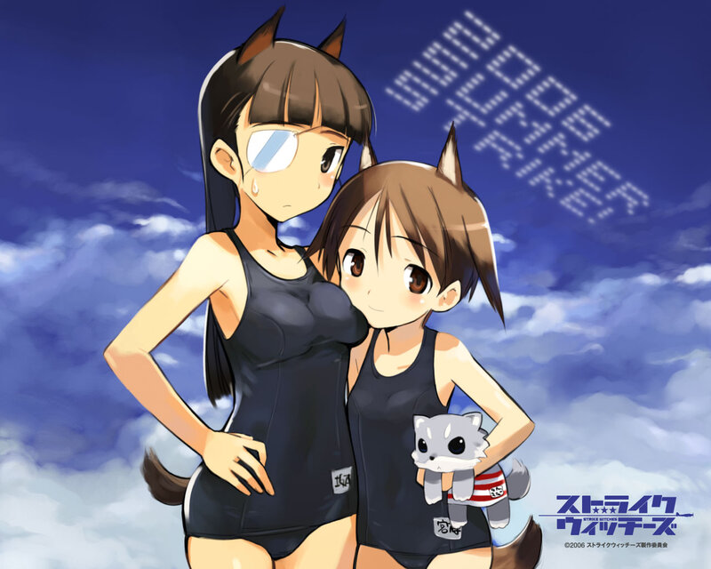 Two Anime Girls with Animal Ears — Blue, Playful