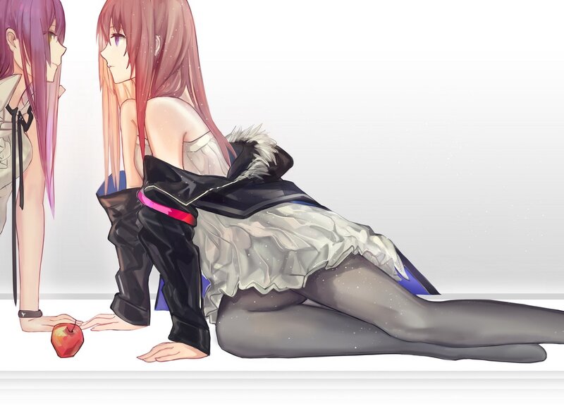 Two Anime Girls with Apple — Pink