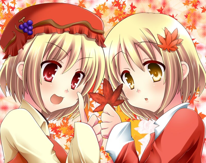 Two anime girls with autumn leaves
