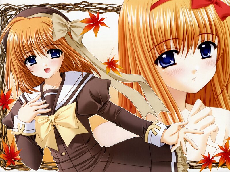 Two anime girls with autumn leaves