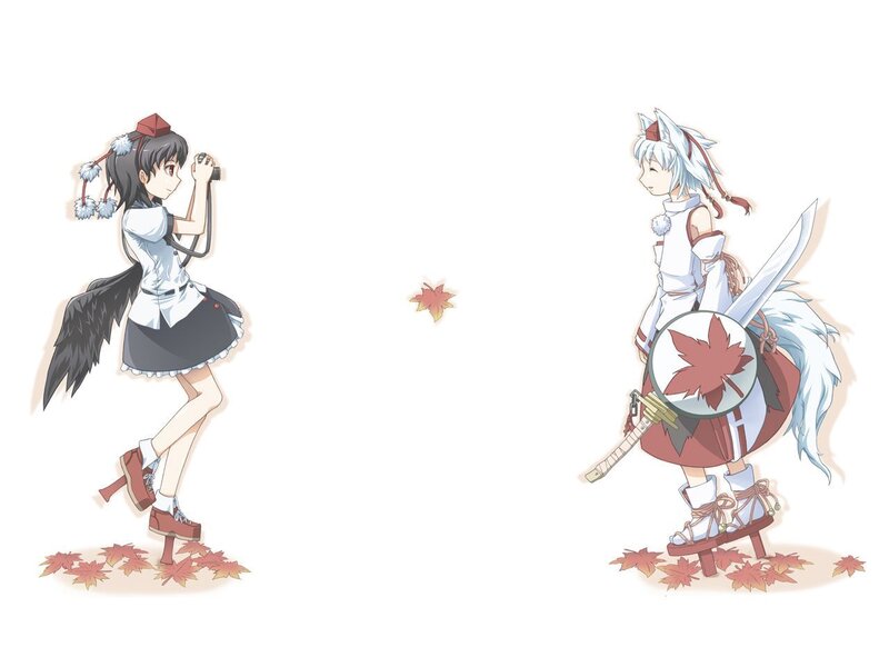 Two anime girls with autumn leaves