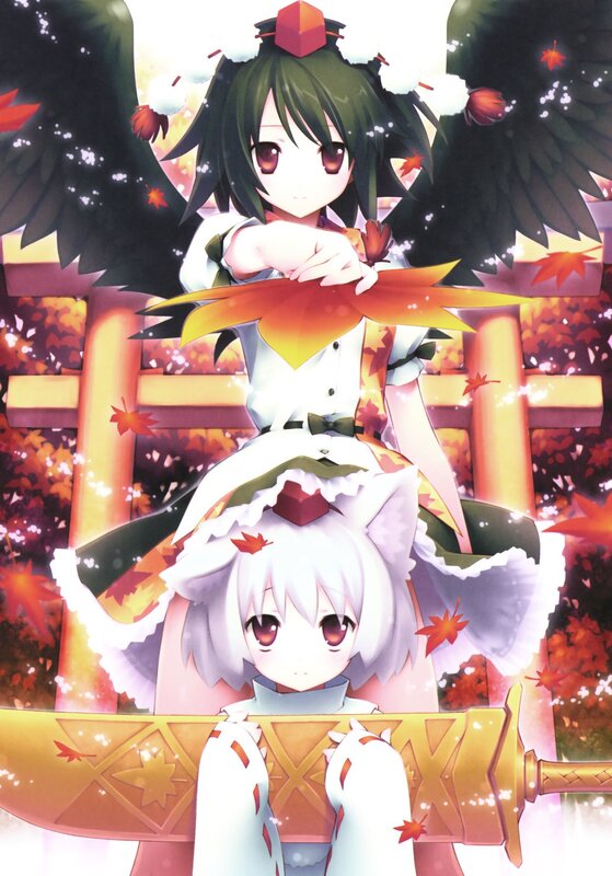 Two anime girls with autumn leaves