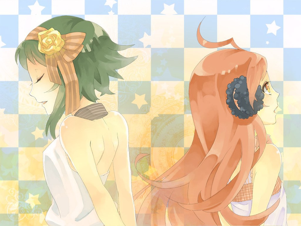 Two anime girls with back turned