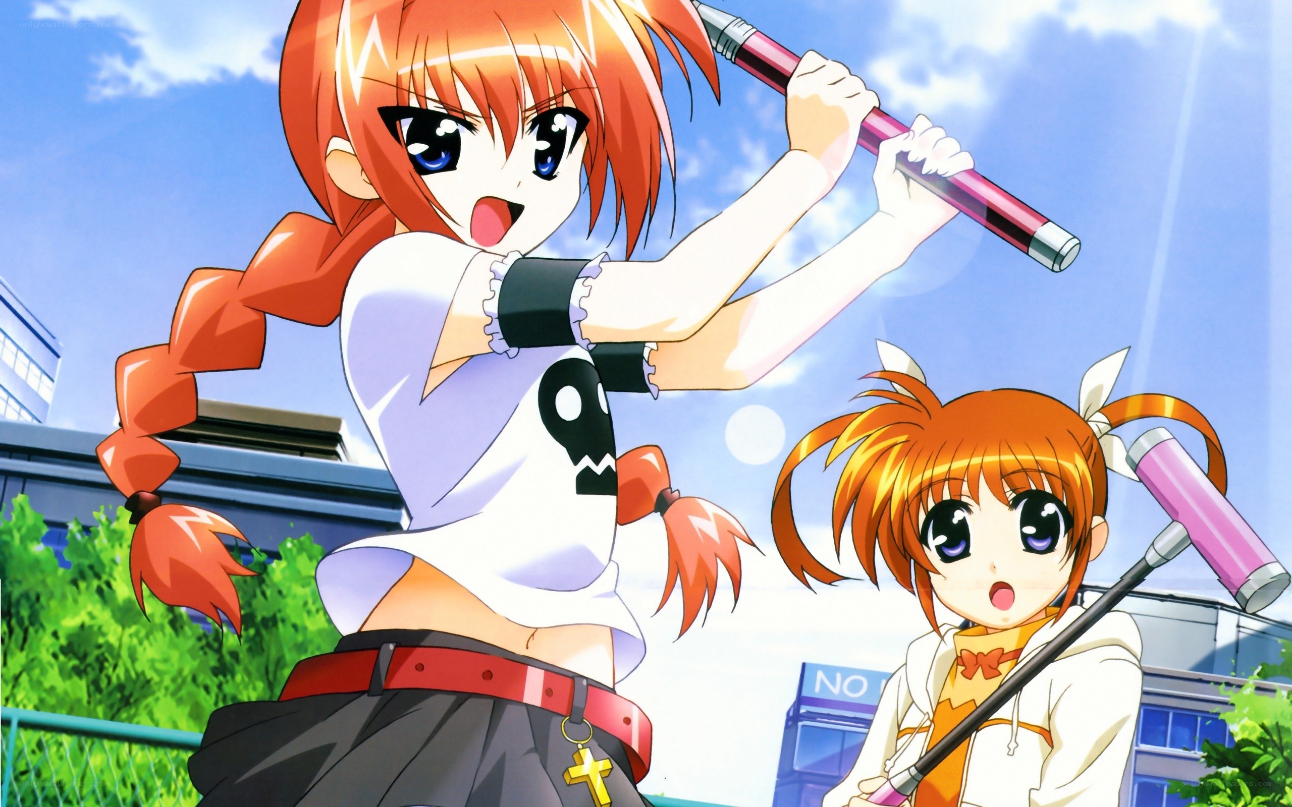 Two anime girls with batons
