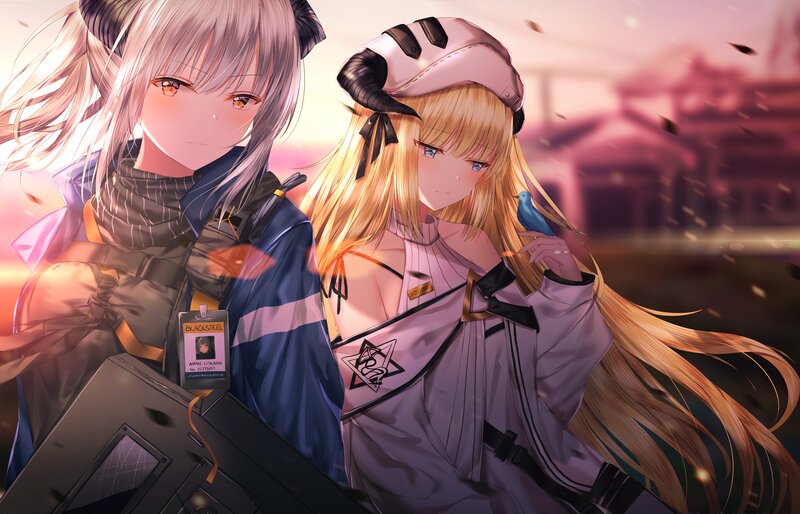 Two Anime Girls with Bird — Pink