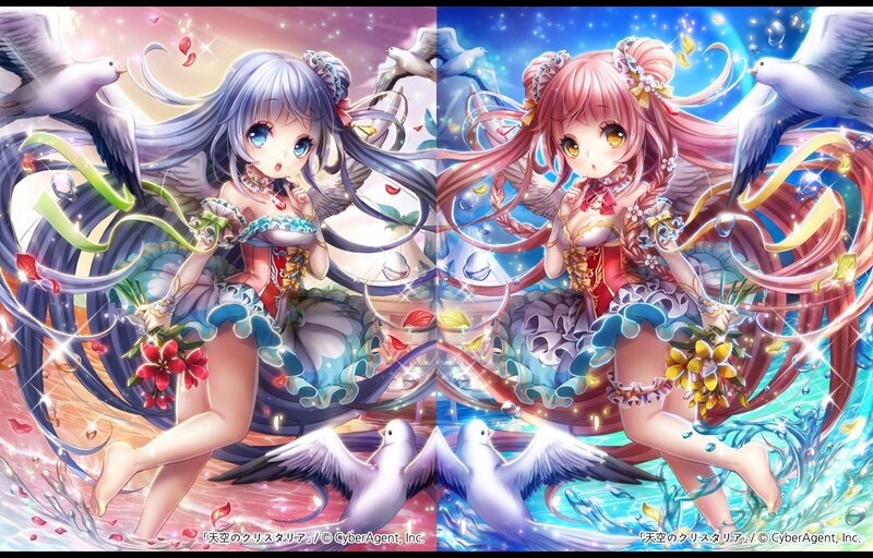Two Anime Girls with Birds — Blue