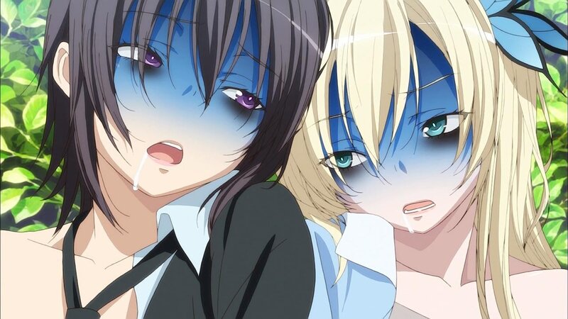 two anime girls with blue face paint