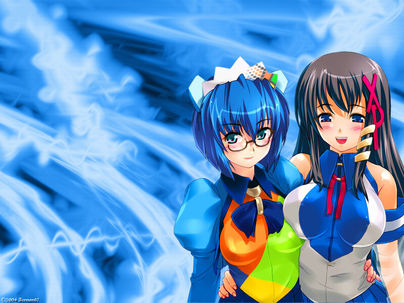 Two anime girls with blue hair