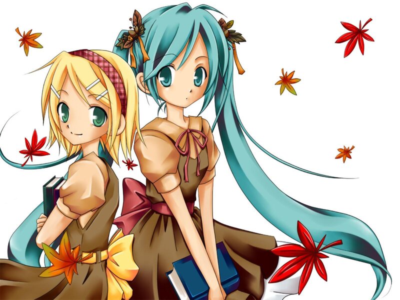 Two Anime Girls with Books — Blue