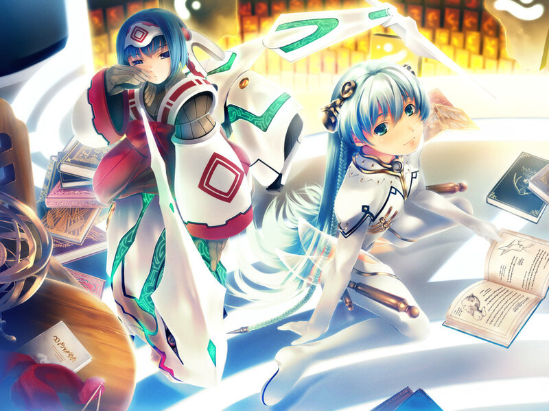 Two anime girls with books