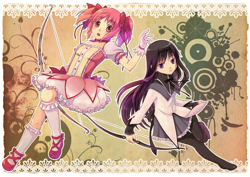 Two anime girls with bows