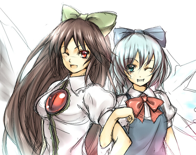 Two anime girls with bows