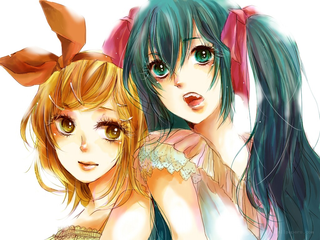 Two anime girls with bows