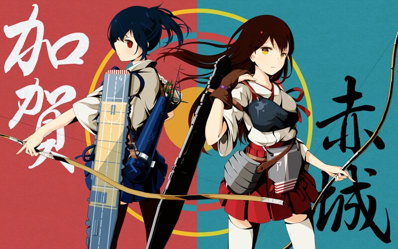 Two Anime Girls with Bows — Red, Dramatic