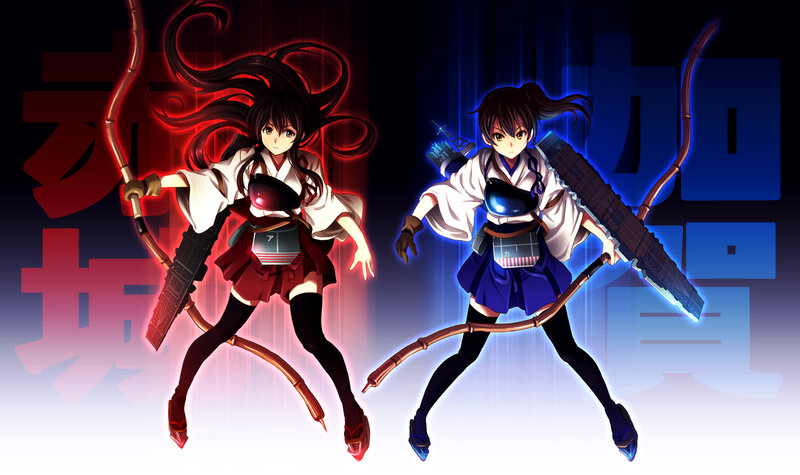 Two Anime Girls with Bows — Red