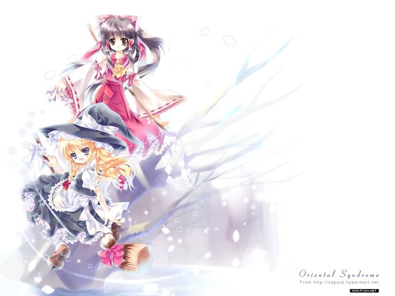 Two anime girls with brooms