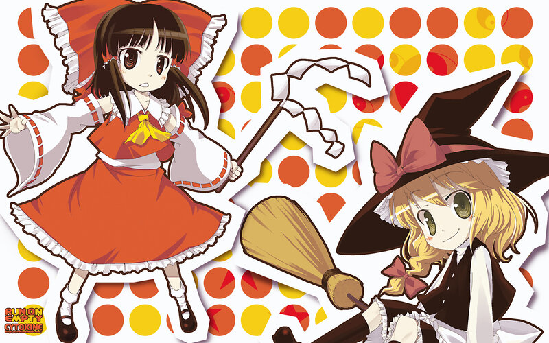 Two Anime Girls with Brooms — Orange