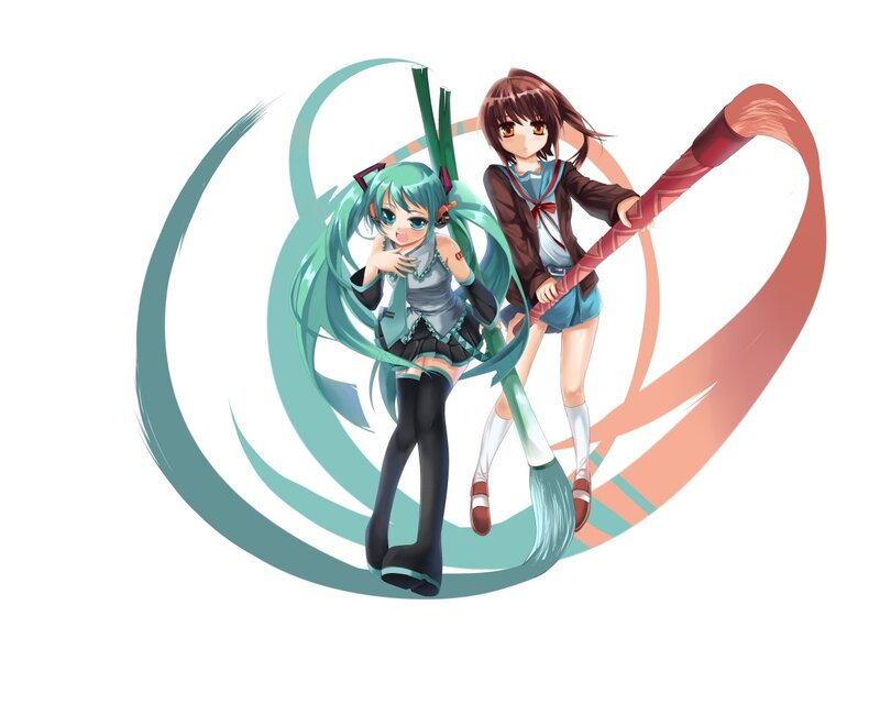 Two Anime Girls with Brooms — Teal