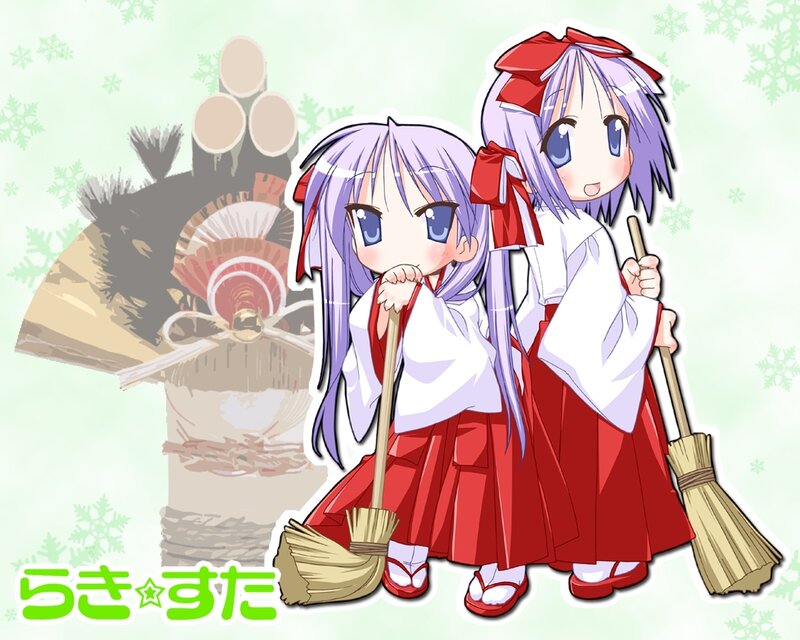 Two anime girls with brooms