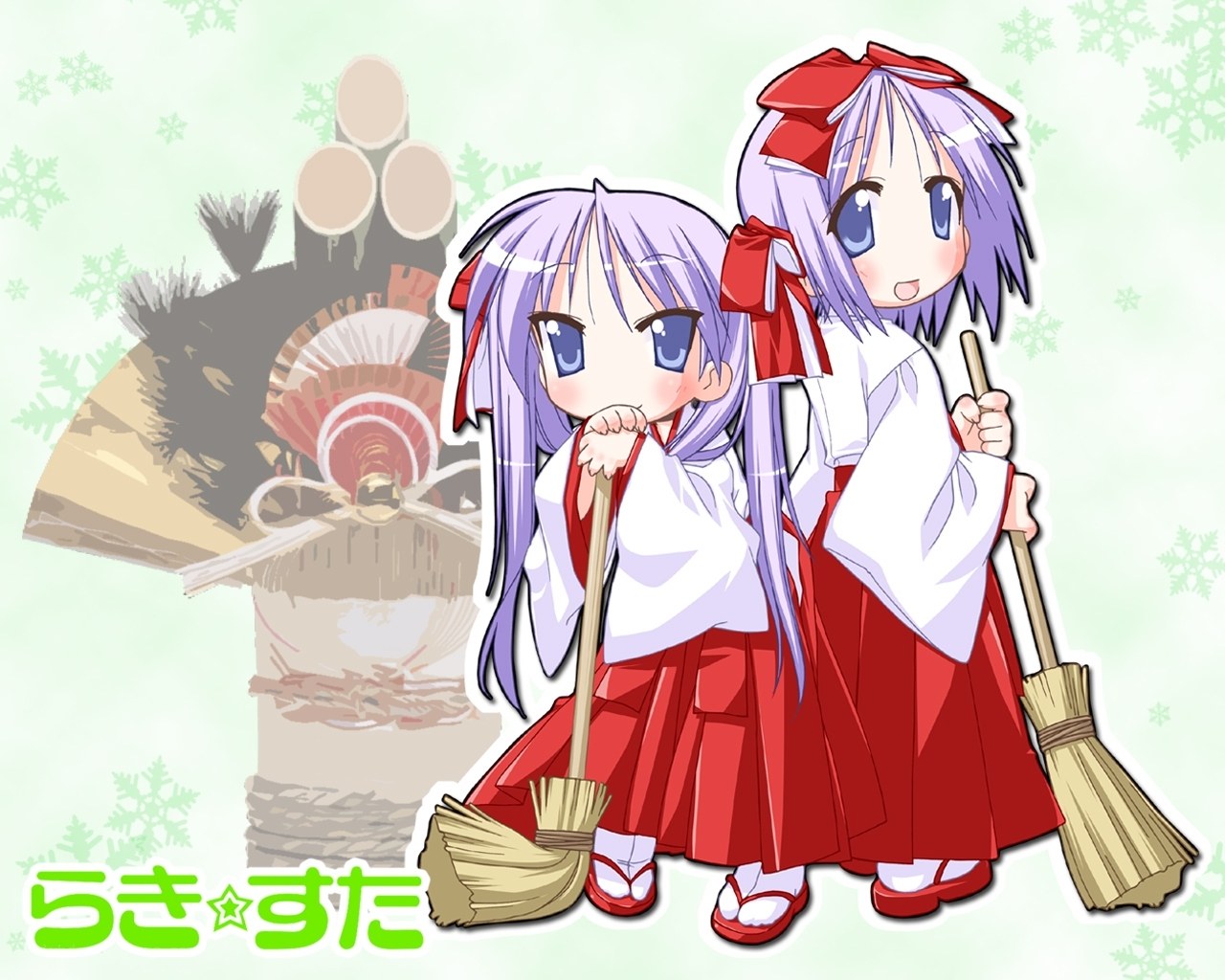Two anime girls with brooms