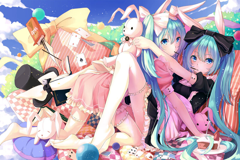 Two Anime Girls with Bunnies
