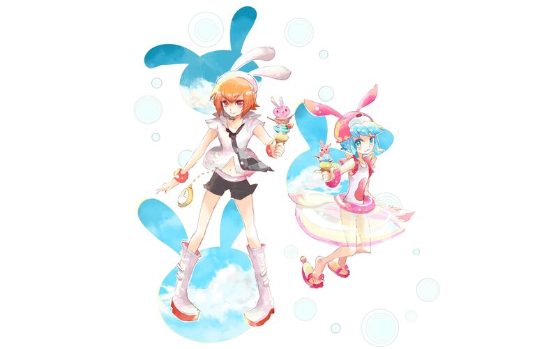 Two Anime Girls with Bunny Ears — Blue