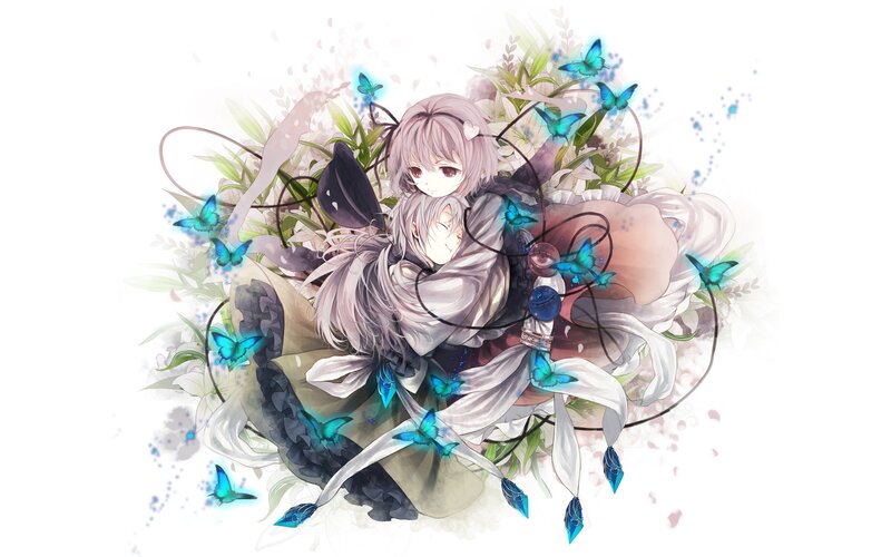 two anime girls with butterflies