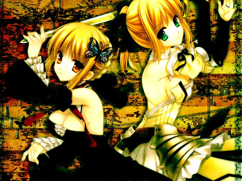 Two anime girls with butterflies