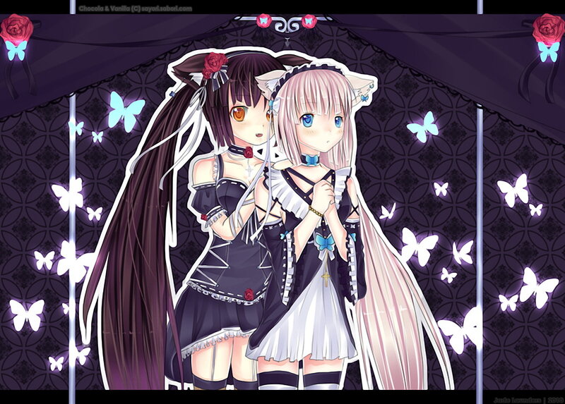 Two anime girls with butterflies