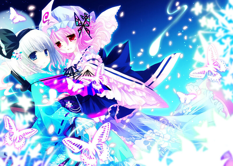 Two anime girls with butterflies