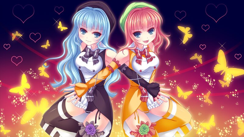 Two anime girls with butterflies
