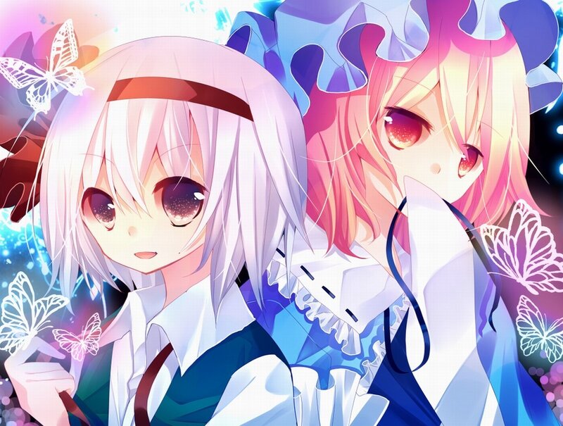 Two anime girls with butterflies