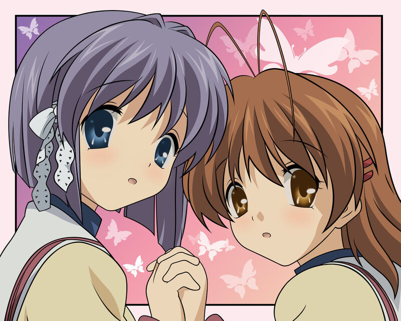 two anime girls with butterflies