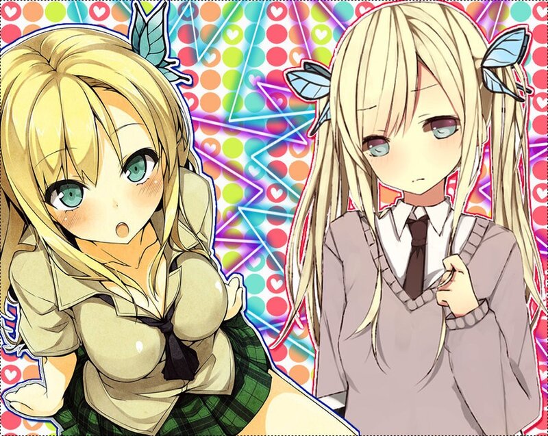 Two anime girls with butterflies