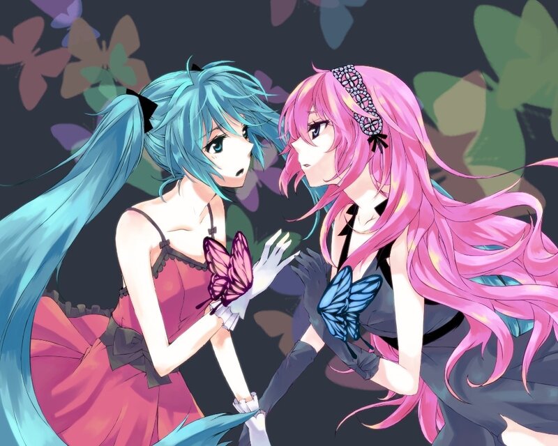 Two anime girls with butterflies