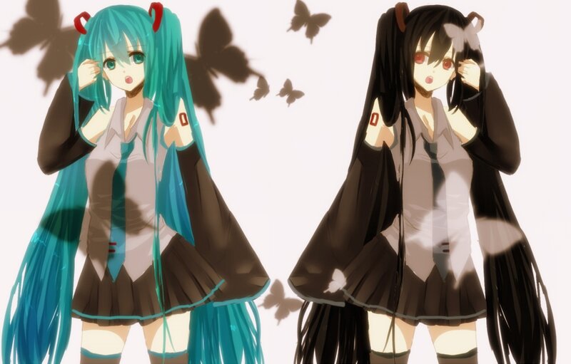 Two Anime Girls with Butterflies — Blue