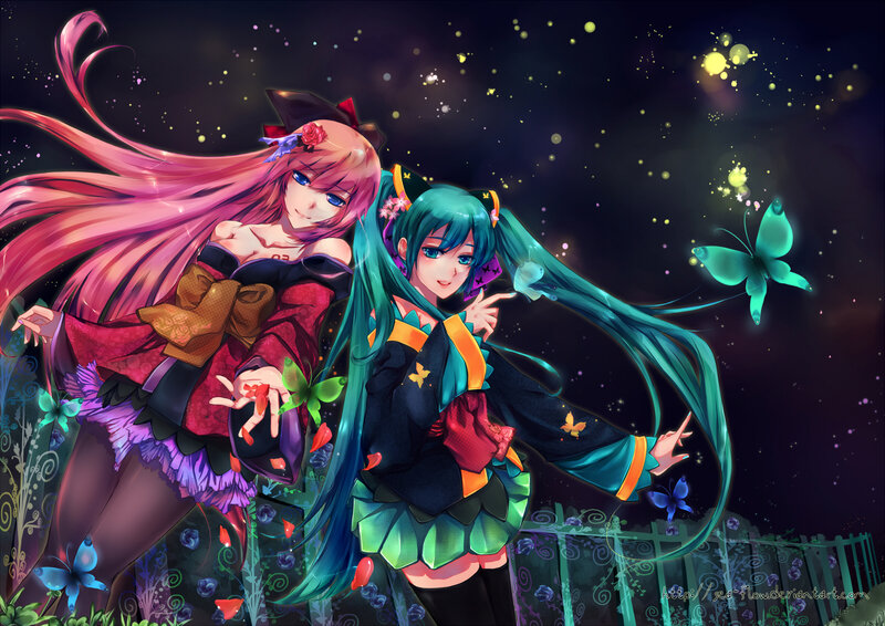 Two Anime Girls with Butterflies — Green