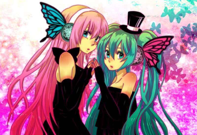 Two Anime Girls with Butterflies — Pink