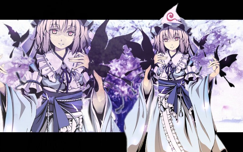 Two Anime Girls with Butterflies — Purple