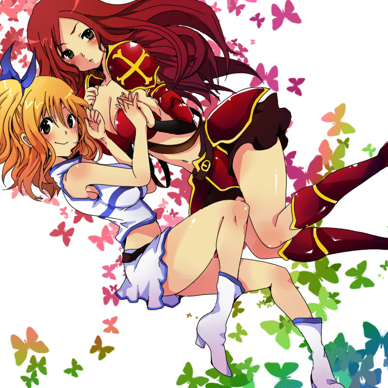 Two Anime Girls with Butterflies — Red