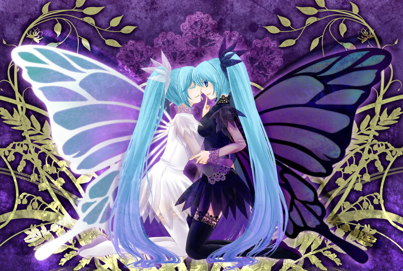 two anime girls with butterfly wings